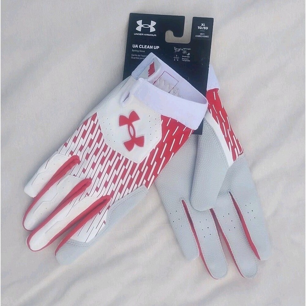 Under Armour Men's UA Clean Up Baseball Batting Gloves Red/White XL NEW